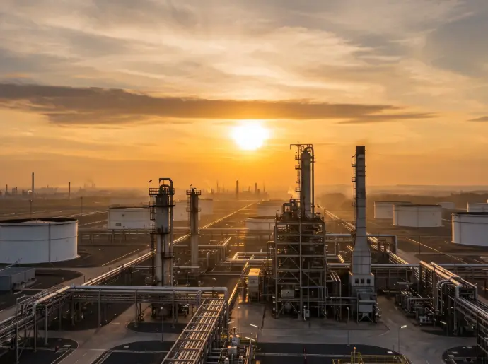 Petroleum refinery and oil storage tanks at sunset / HSO Trading